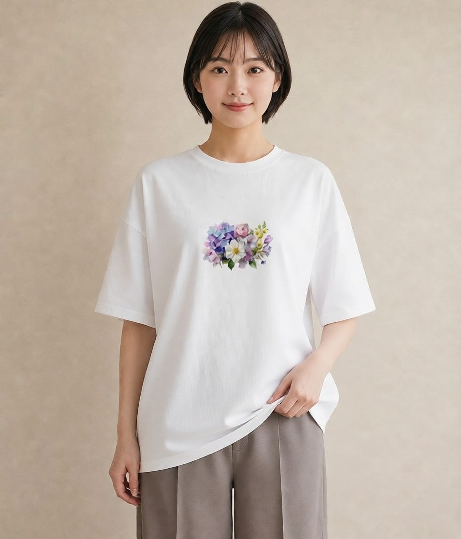 デザインTシャツ レディース パンジー 花 花柄 イラスト ボタニカル 休日 ペアコーデ 白T
