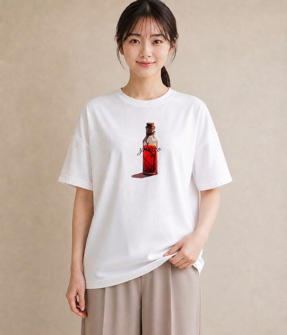 デザインTシャツ レディース ガラス瓶 小枝 ボタニカル ナチュラル アンティーク イラスト ポップ クリスマス 旅行 白T YMAZO