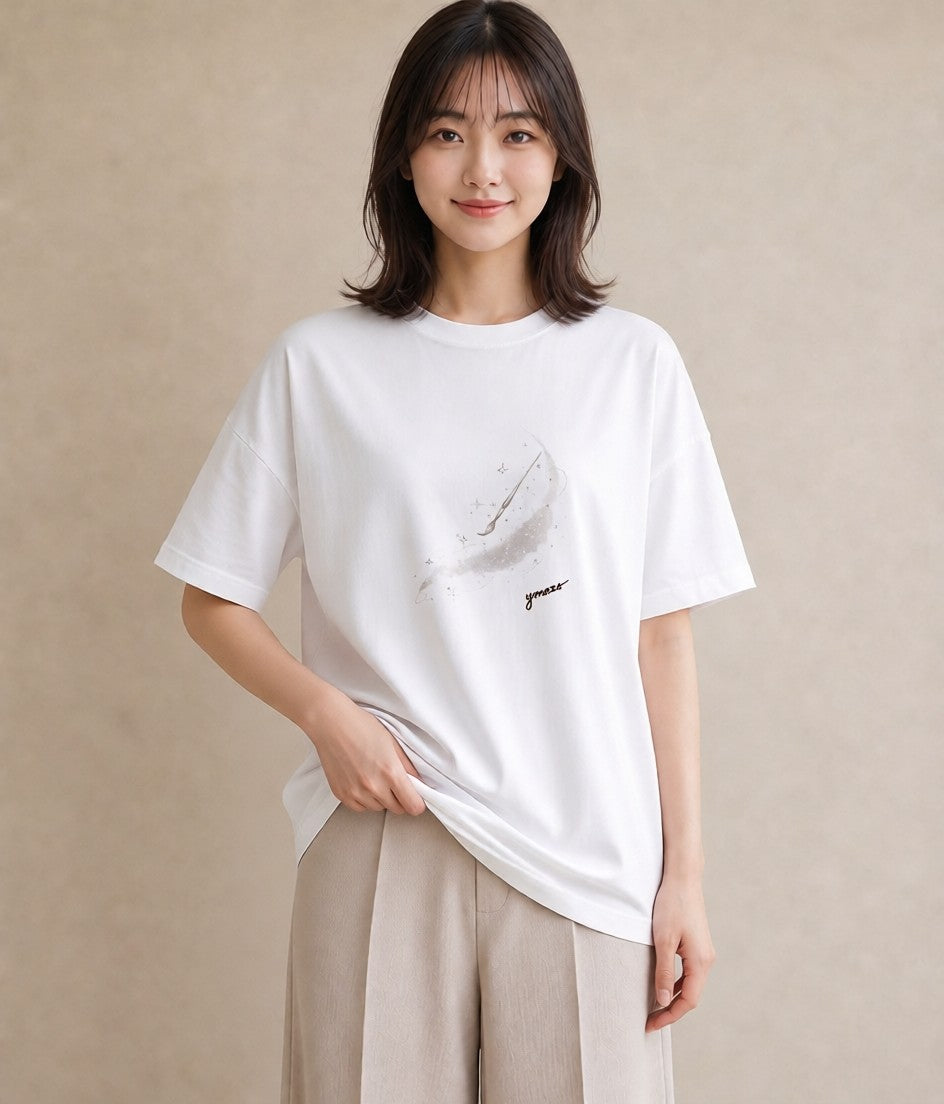 グラフィックTシャツ レディース 流れ星 星空 宇宙 イラスト ナチュラル 部屋着 女性向けギフト 白T YMAZO