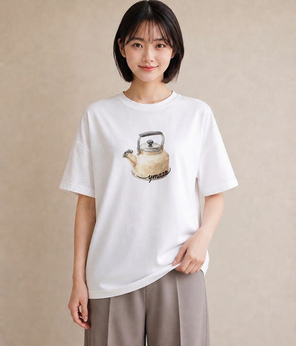 Tシャツ レディース 紅茶 食べ物 フード イラスト レトロ ラフ レイヤード 白T YMAZO