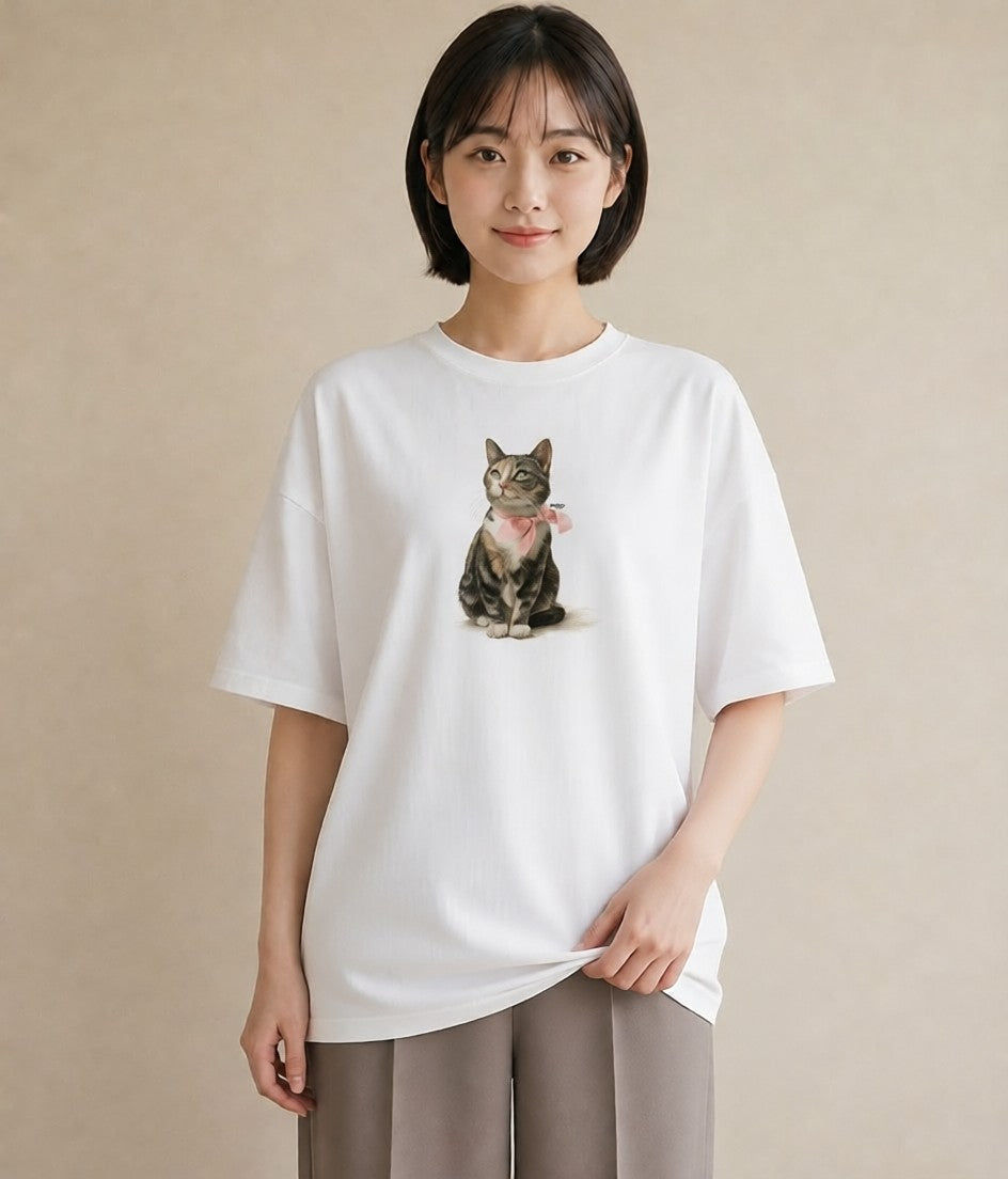Tシャツ レディース ねこ 猫 ネコ イラスト カフェコーデ 旅行 母娘コーデ 白T YMAZO