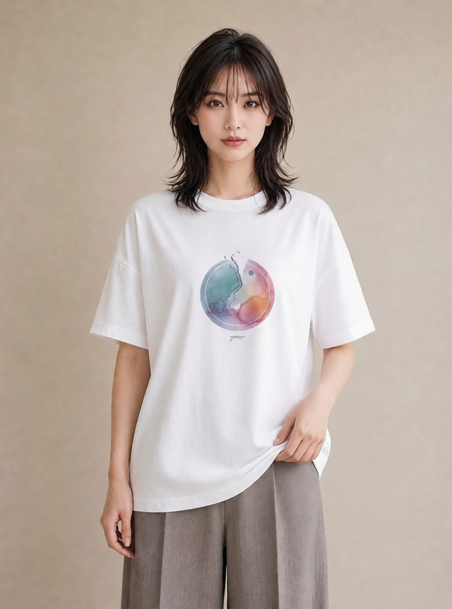 デザインTシャツ レディース 虹 星空 宇宙 イラスト ユニーク ルームウェア ギフト 白T YMAZO