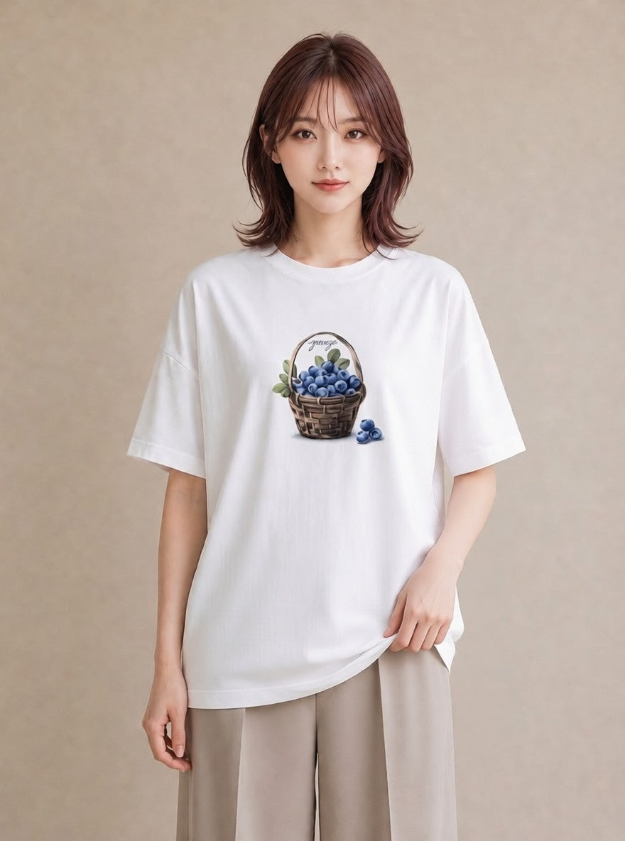デザインTシャツ レディース ブルーベリー 食べ物 フード イラスト ヴィンテージ風 クリスマス 旅行 白T YMAZO