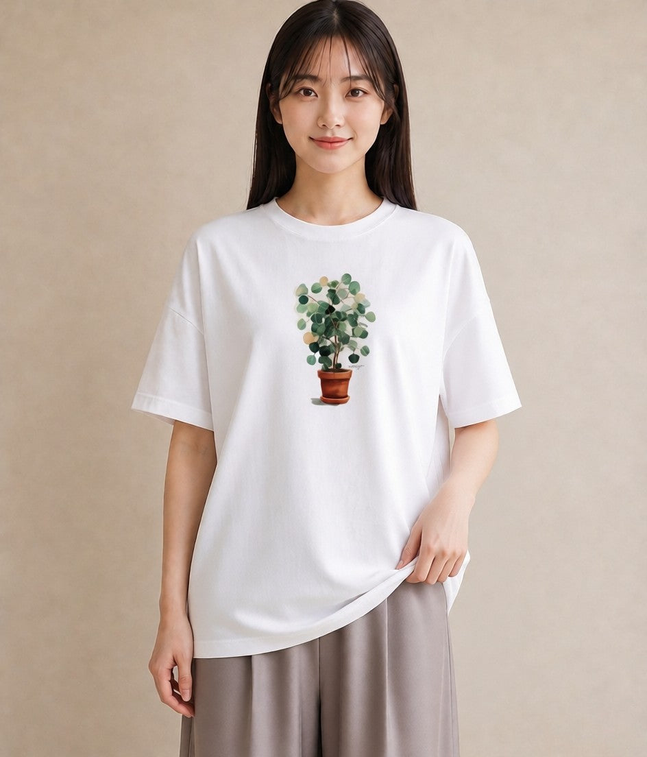 グラフィックTシャツ レディース 夕暮れ バルコニー 夕焼け ナチュラル アンティーク イラスト お洒落 クリスマス 旅行 白T YMAZO