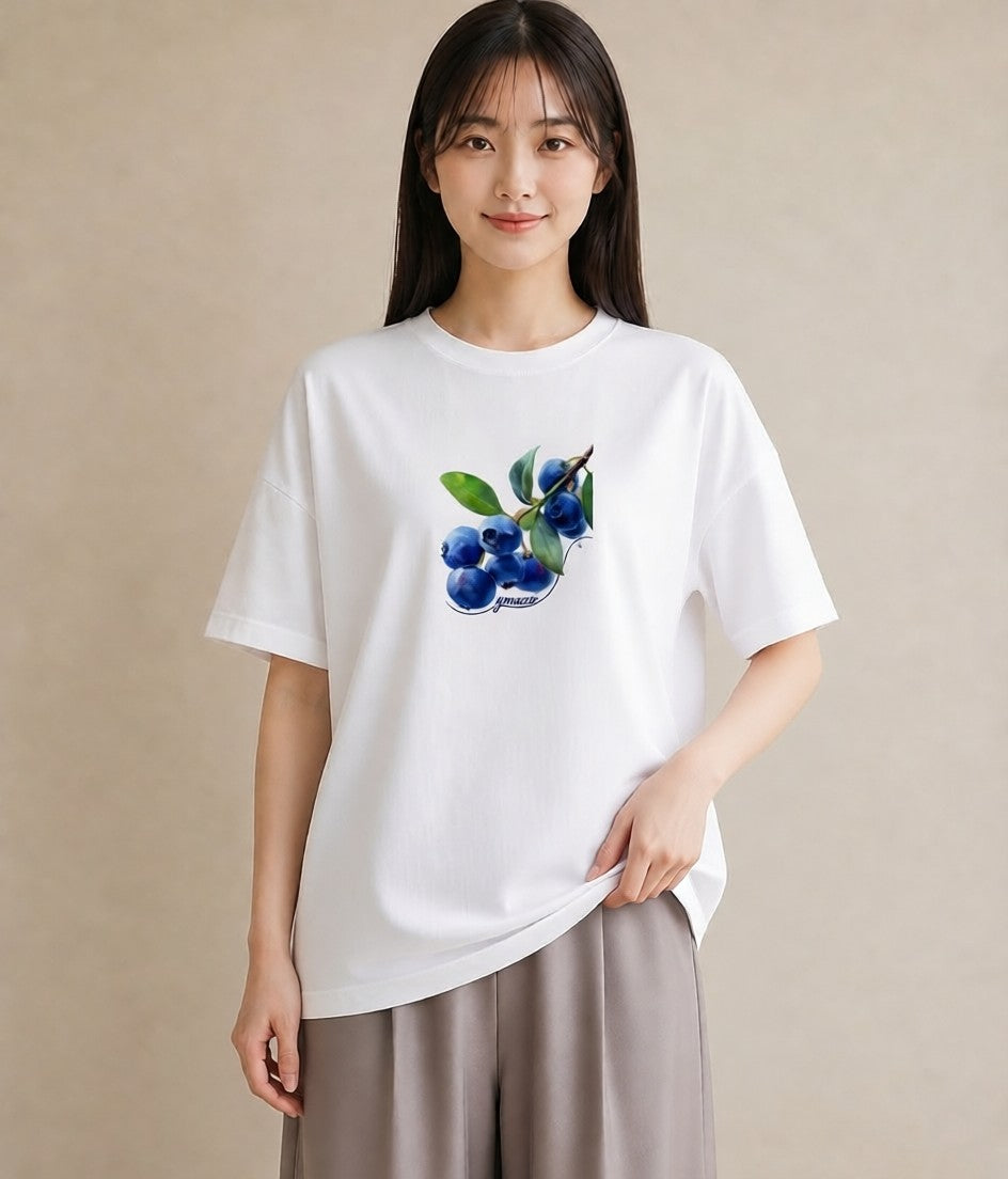半袖Tシャツ レディース 木の実 植物 ボタニカル イラスト 手描き風 散歩 お出かけ 白T YMAZO