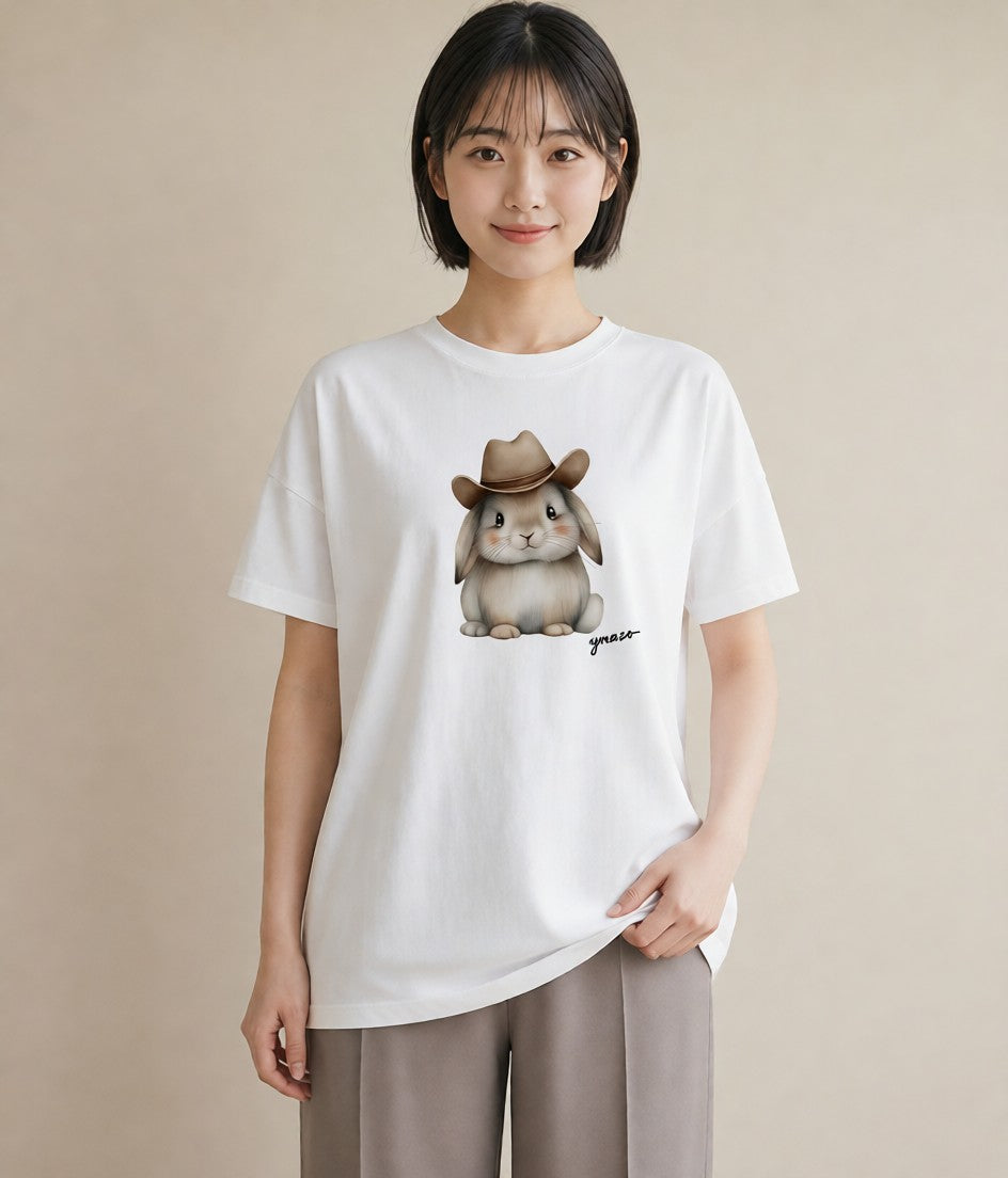 デザインTシャツ レディース うさちゃん ペット 動物 イラスト 手描き風 自分用 ルームウェア 白T YMAZO