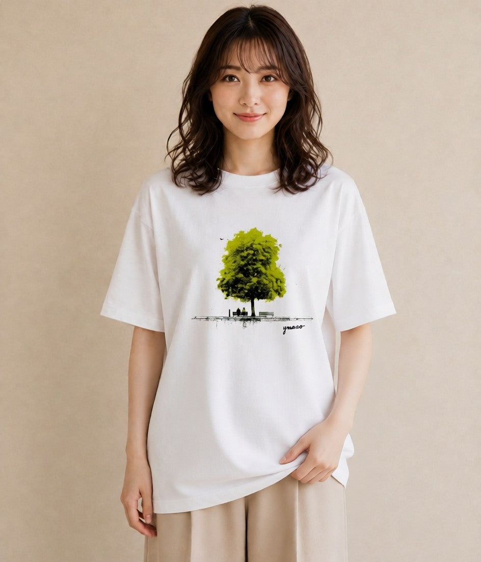 Tシャツ レディース 雨上がりのベンチ ベンチ ナチュラル アンティーク イラスト 旅行コーデ 女性 旅行用 白T YMAZO
