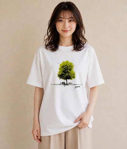 Tシャツ レディース 雨上がりのベンチ ベンチ ナチュラル アンティーク イラスト 旅行コーデ 女性 旅行用 白T YMAZO