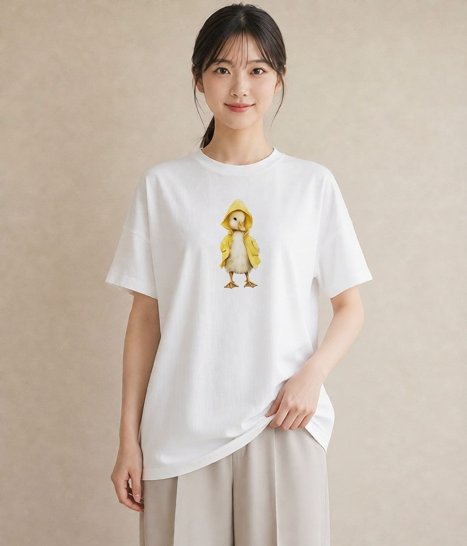 グラフィックTシャツ レディース アヒル 動物 アニマル イラスト 普段使い お揃い 親子 白T YMAZO
