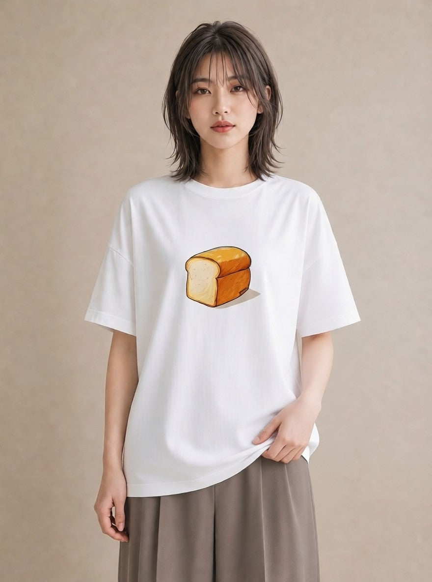 プリントTシャツ レディース 食パン 食べ物 フード イラスト 普段使い 送別ギフト 通勤 白T YMAZO