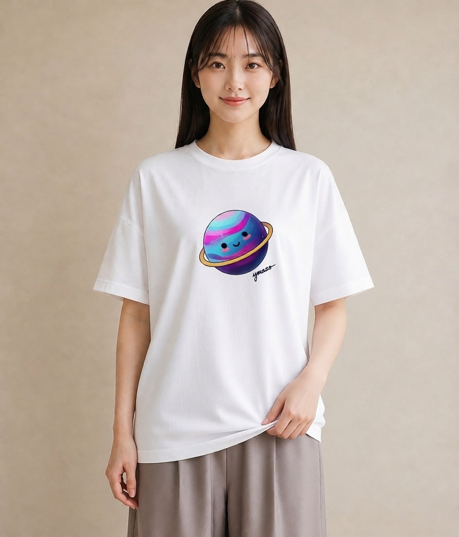 Tシャツ レディース 惑星 星空 宇宙 イラスト ミニマル 通勤 在宅 白T YMAZO