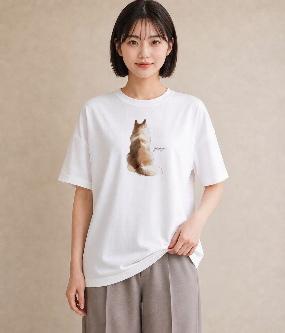 グラフィックTシャツ レディース 愛猫 猫 ねこ イラスト 上品 20代 カジュアルコーデ 白T YMAZO