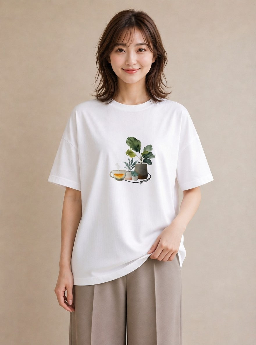 グラフィックTシャツ レディース 紅茶 食べ物 フード イラスト 水彩風 通学 誕生日プレゼント 白T YMAZO
