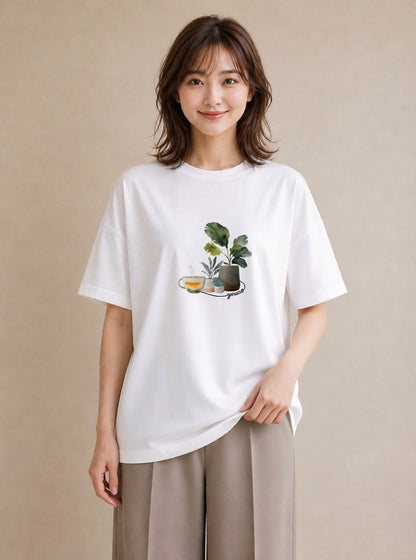 グラフィックTシャツ レディース 紅茶 食べ物 フード イラスト 水彩風 通学 誕生日プレゼント 白T YMAZO