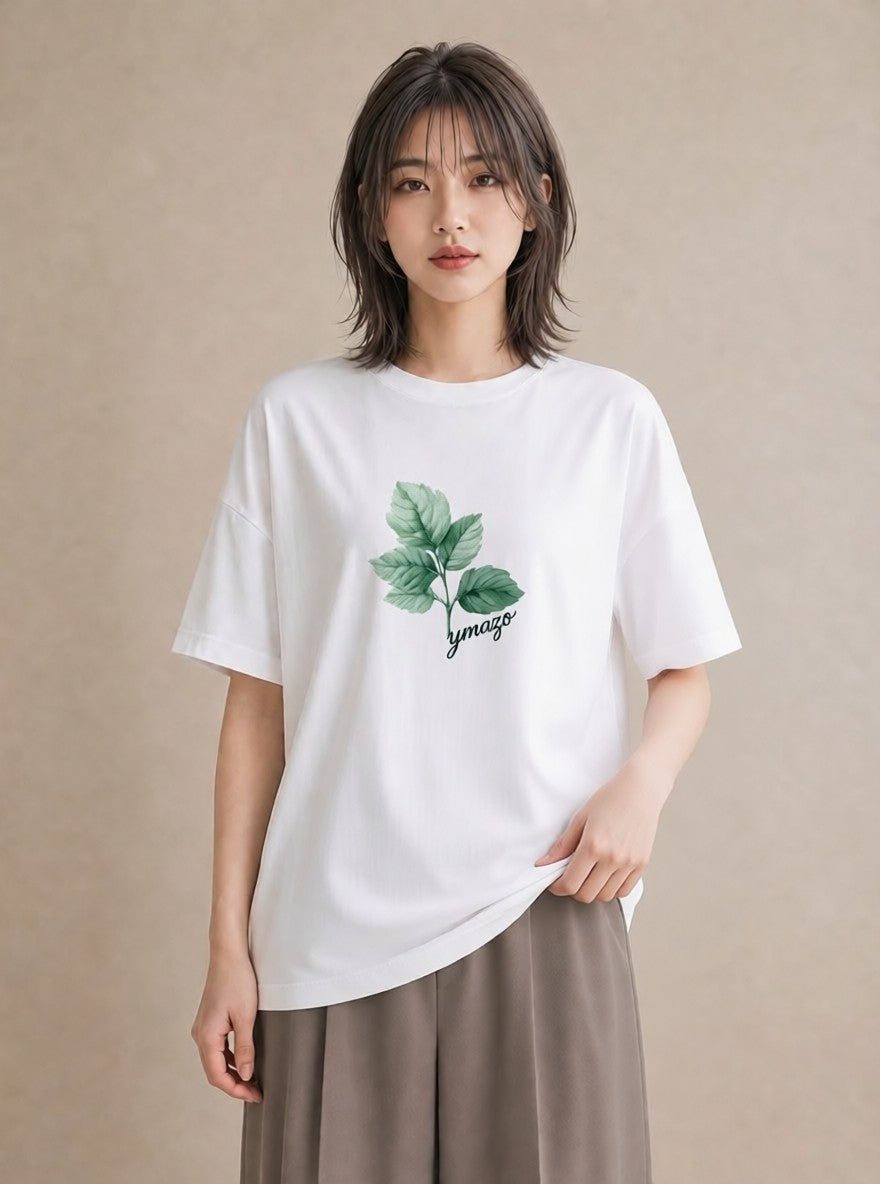 半袖Tシャツ レディース ボタニカル 植物 イラスト カジュアル デイリーウェア 休日 白T YMAZO