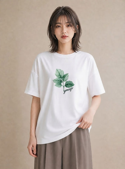 半袖Tシャツ レディース ボタニカル 植物 イラスト カジュアル デイリーウェア 休日 白T YMAZO