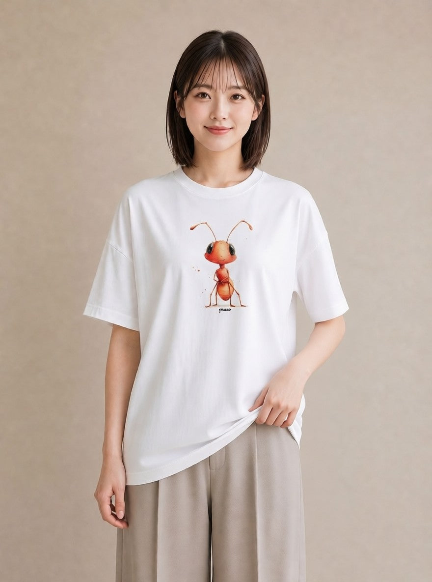 半袖Tシャツ レディース てんとう虫 昆虫 虫 イラスト ガーリー カフェ服 クリスマス 白T YMAZO
