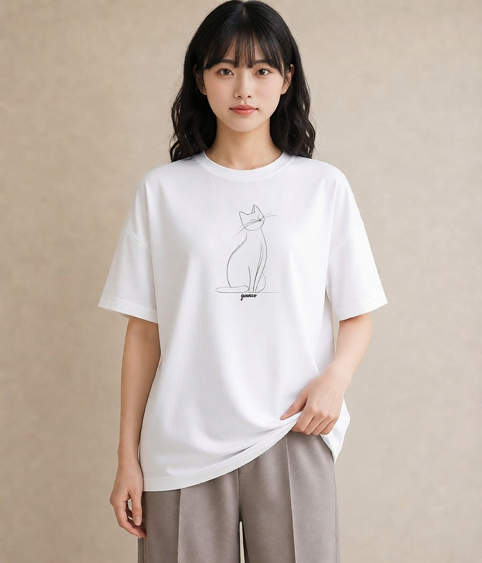 グラフィックTシャツ レディース 猫 ねこ ネコ イラスト ユニーク 秋コーデ おしゃれギフト 白T YMAZO