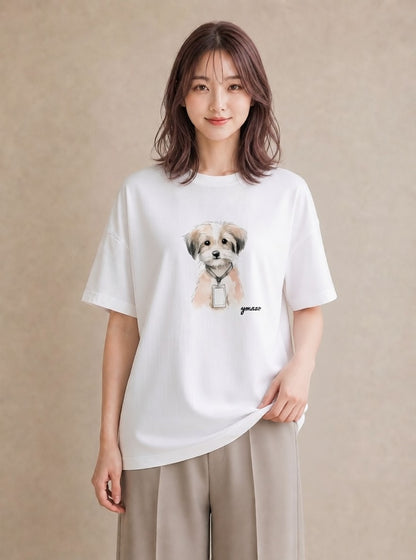 プリントTシャツ レディース 愛犬 犬 いぬ イラスト 敬老の日 ホワイトデー 白T YMAZO