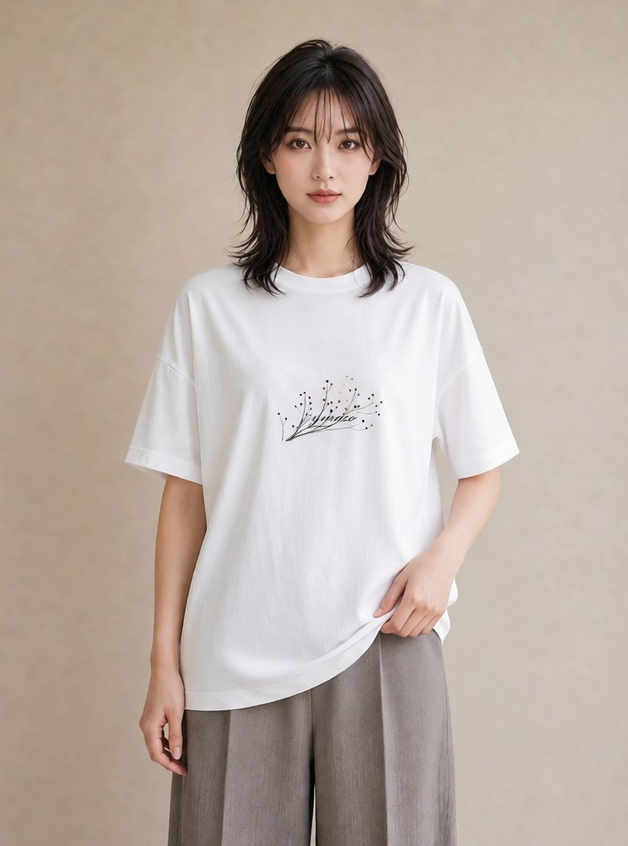 Tシャツ レディース さくら 桜 桜の枝 イラスト モード 自分用 ルームウェア 白T YMAZO