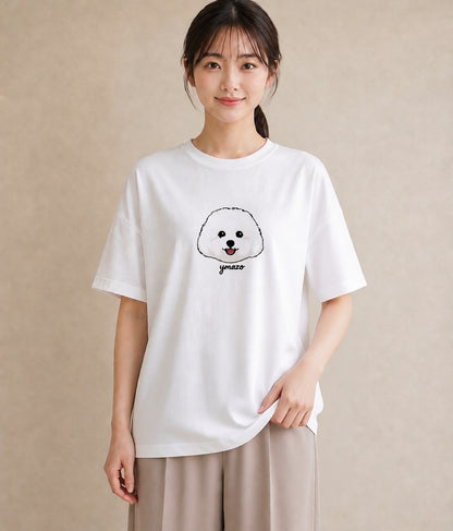 デザインTシャツ レディース ビションフリーゼ 犬 いぬ イラスト 韓国風 レイヤード 友達ギフト 白T YMAZO