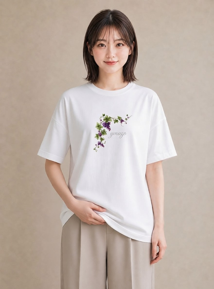 Tシャツ レディース ぶどう 葡萄 食べ物 フード イラスト 個性的 春コーデ 姉妹 白T YMAZO