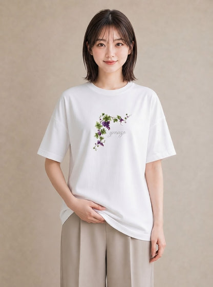 Tシャツ レディース ぶどう 葡萄 食べ物 フード イラスト 個性的 春コーデ 姉妹 白T YMAZO