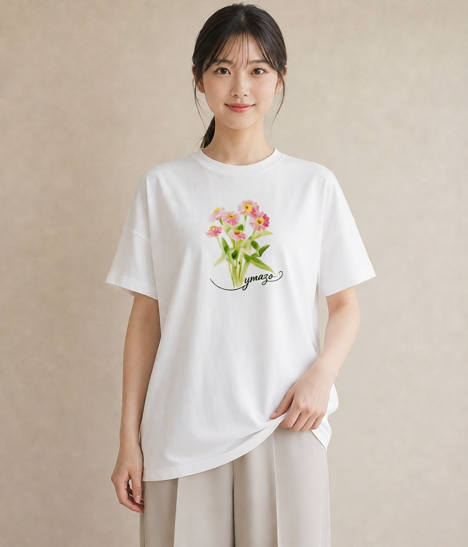 半袖Tシャツ レディース クローバー 四つ葉 花 花柄 イラスト フェミニン 姉妹 送別ギフト 白T