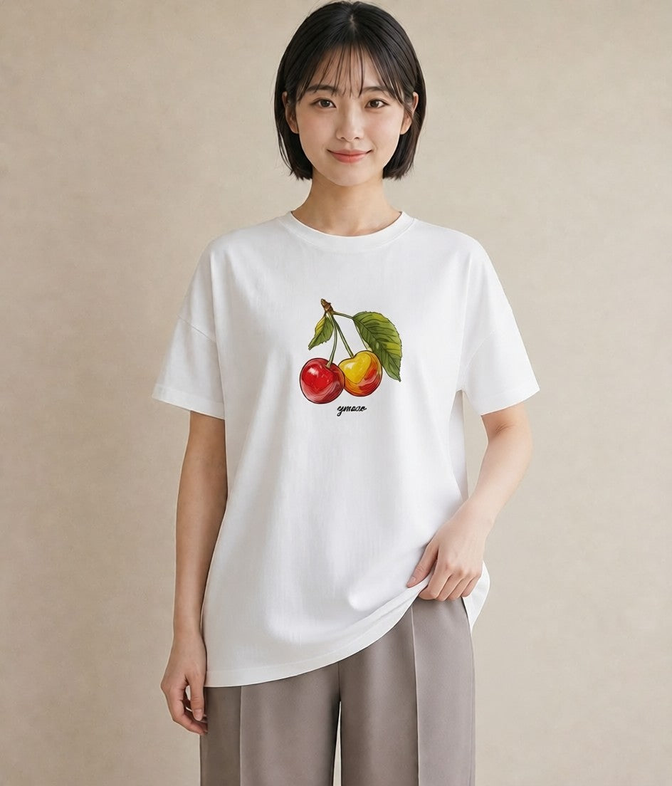 グラフィックTシャツ レディース さくらんぼ チェリー 食べ物 フード イラスト カフェ巡り 女子会 白T YMAZO