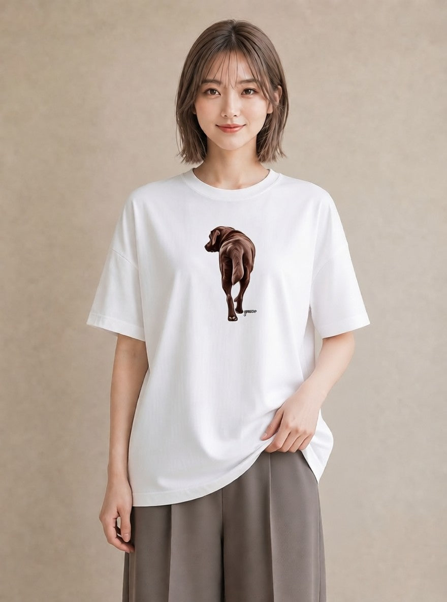 プリントTシャツ レディース ラブラドールレトリバー 犬 いぬ イラスト 韓国風 綿100 デート 白T YMAZO