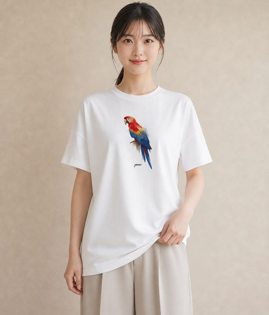 グラフィックTシャツ レディース コザクラインコ ペット 動物 イラスト ミニマル 帰省 ラフ 白T YMAZO