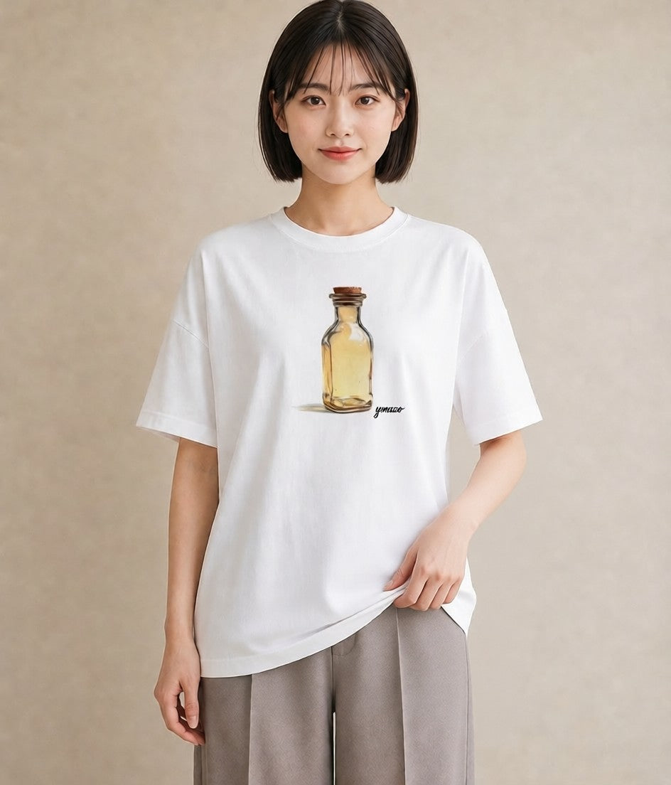 デザインTシャツ レディース ガラス瓶 小枝 ボタニカル ナチュラル アンティーク イラスト ヴィンテージ風 クリスマス 旅行 白T YMAZO