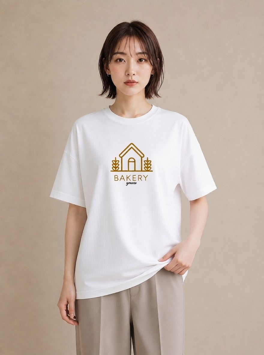 デザインTシャツ レディース パン ベーカリー イラスト カフェコーデ 綿100 デート 白T YMAZO