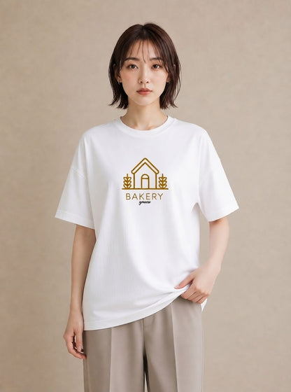 デザインTシャツ レディース パン ベーカリー イラスト カフェコーデ 綿100 デート 白T YMAZO