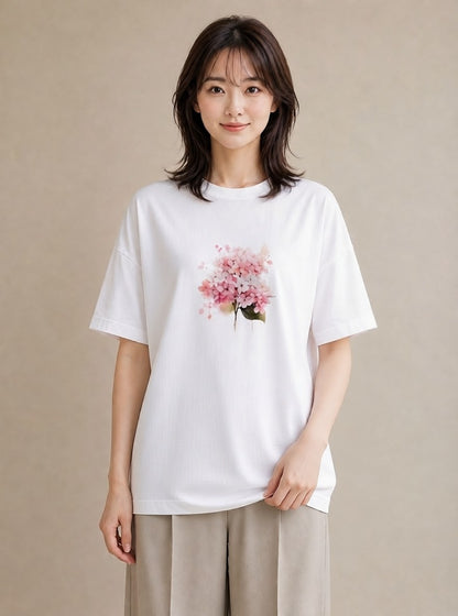 プリントTシャツ レディース あじさい 紫陽花 アジサイ 花 花柄 イラスト ラフ 秋コーデ おしゃれギフト 白T