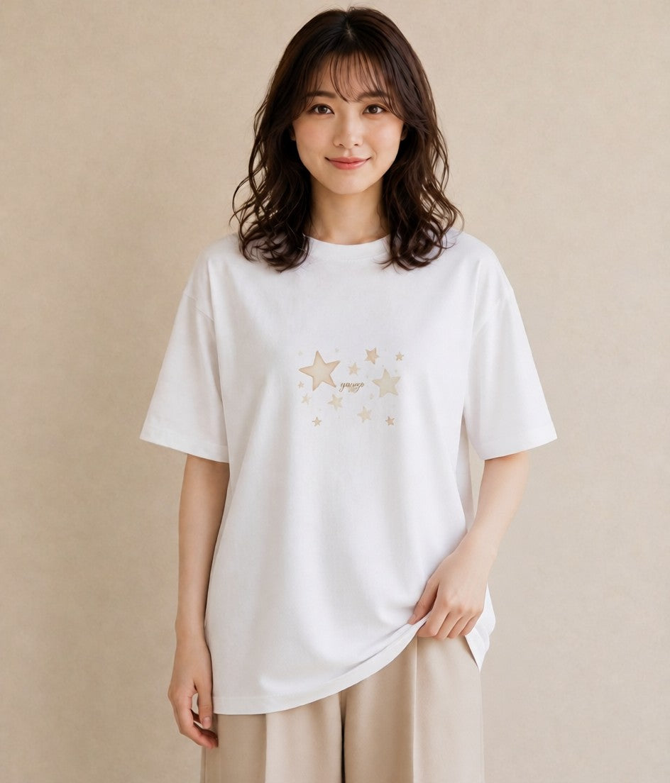 Tシャツ レディース 獅子座 星空 宇宙 イラスト ユニーク ミセス 春コーデ 白T YMAZO