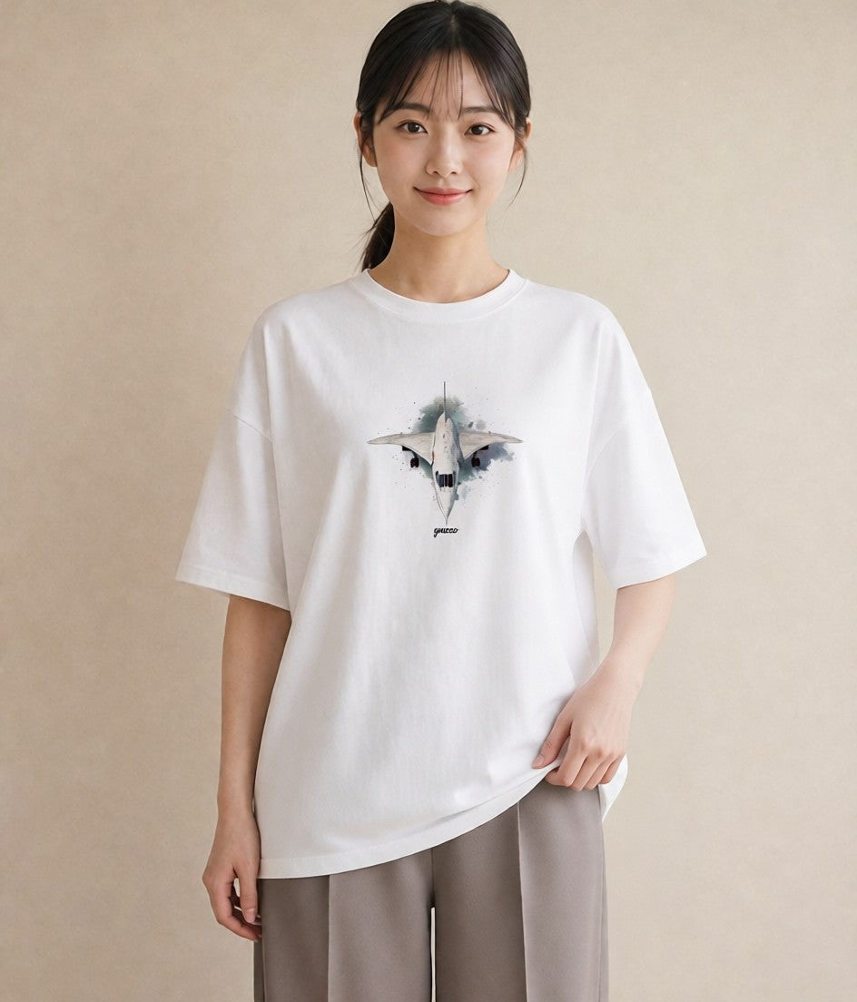 グラフィックTシャツ レディース ロケット 星空 宇宙 イラスト 線画 ラフ レイヤード 白T YMAZO