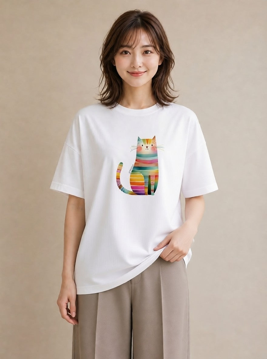 半袖Tシャツ レディース アメリカンショートヘア 猫 ねこ イラスト 旅行コーデ 部屋着 女性向けギフト 白T YMAZO