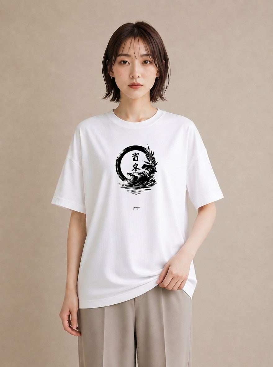 デザインTシャツ レディース 扇子 そよ風 ナチュラル アンティーク イラスト アート風 通学 誕生日プレゼント 白T YMAZO