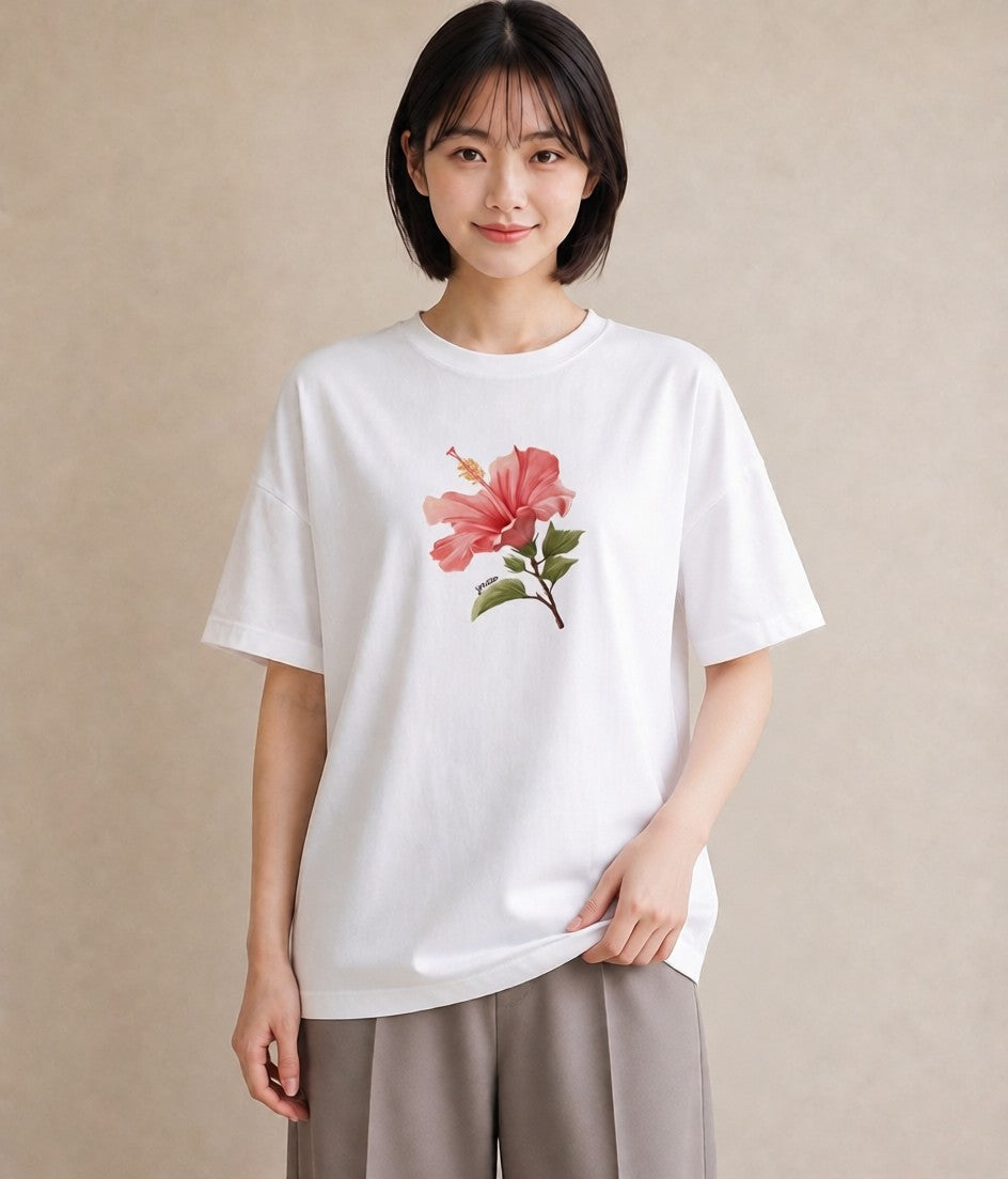 プリントTシャツ レディース カーネーション 花 花柄 イラスト ゆるコーデ 帰省 ラフ 白T YMAZO