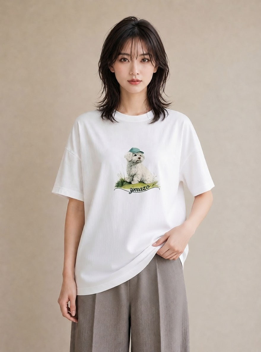 プリントTシャツ レディース ビションフリーゼ 犬 いぬ イラスト 可愛い 姉妹 送別ギフト 白T YMAZO