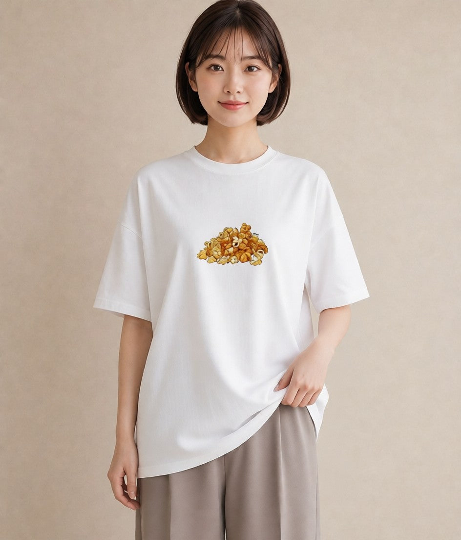 プリントTシャツ レディース ポップコーン 食べ物 フード イラスト 韓国風 旅行 母娘コーデ 白T YMAZO