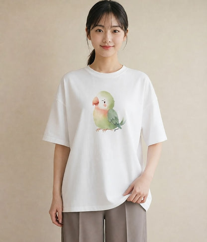 デザインTシャツ レディース 桜文鳥 ペット 動物 イラスト ミニマル 敬老の日 ホワイトデー 白T YMAZO