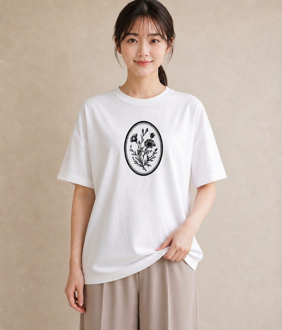 グラフィックTシャツ レディース 小花 花 フラワー イラスト 線画 姉妹 送別ギフト 白T YMAZO