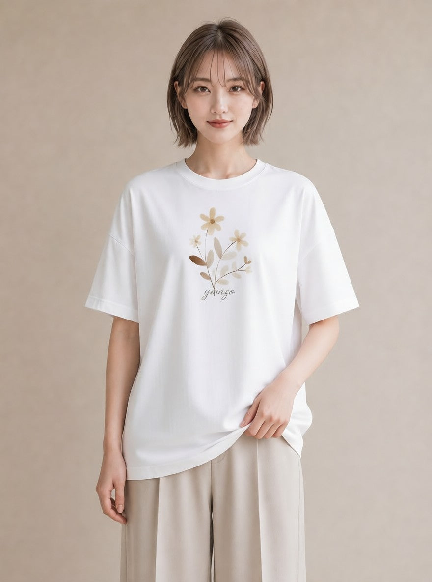 デザインTシャツ レディース ミモザ 花 花柄 イラスト 休日コーデ 春コーデ 姉妹 白T