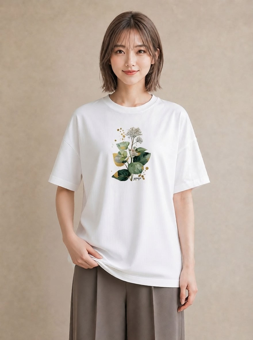 Tシャツ レディース クローバー 四つ葉 花 花柄 イラスト ゆるコーデ デート 帰省 白T YMAZO