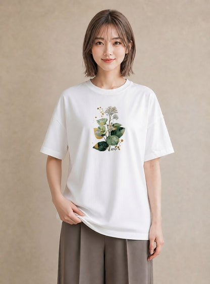 Tシャツ レディース クローバー 四つ葉 花 花柄 イラスト ゆるコーデ デート 帰省 白T YMAZO
