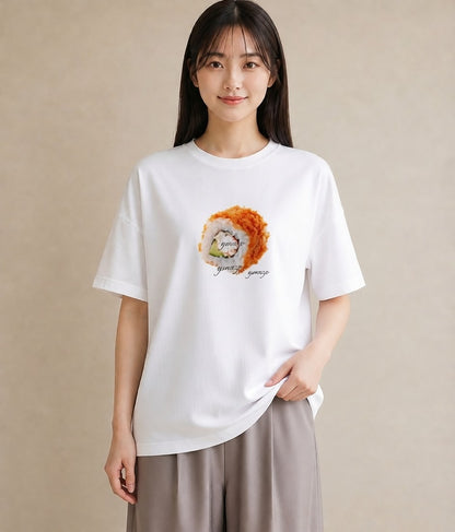 デザインTシャツ レディース お寿司 食べ物 フード イラスト ゆるかわ 散歩 お出かけ 白T YMAZO