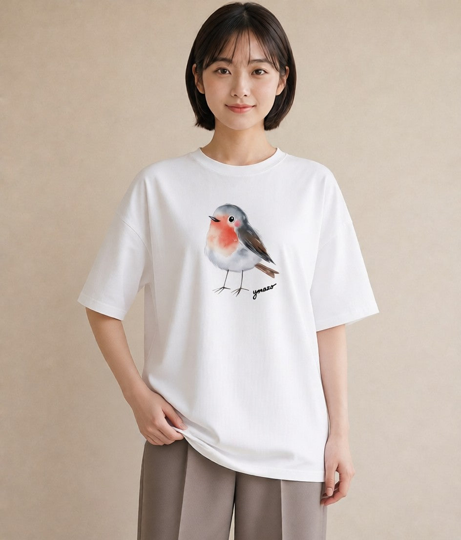 Tシャツ レディース 文鳥 ペット 動物 イラスト レトロ カジュアルコーデ 買い物 白T YMAZO