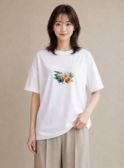 Tシャツ レディース ゆり 百合 花 花柄 イラスト 北欧風 旅行用 海 白T YMAZO